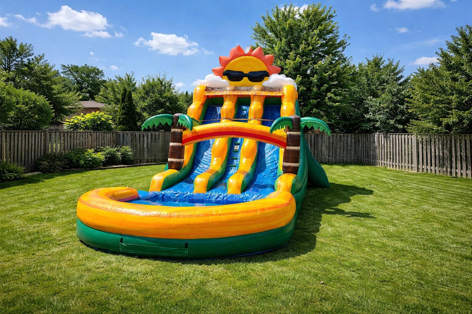 18ft inflatable water slide rental Ottawa and Gatineau, 33ft long backyard setup