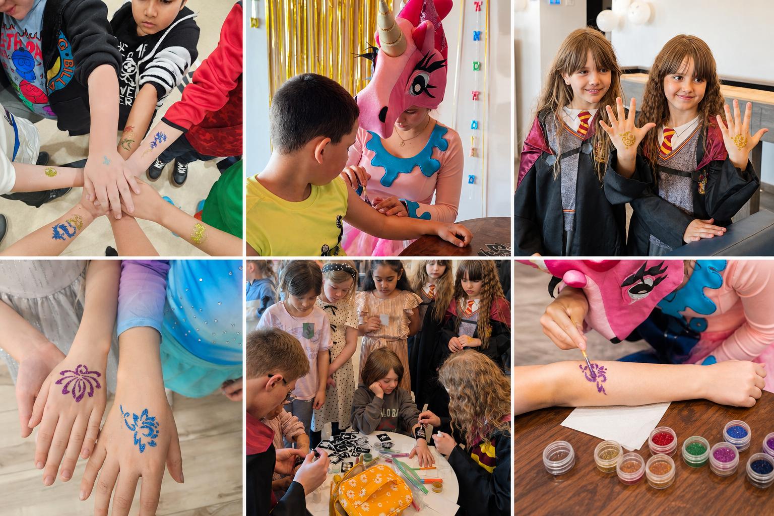 Water-resistant glitter tattoos made with skin-safe cosmetic-grade materials