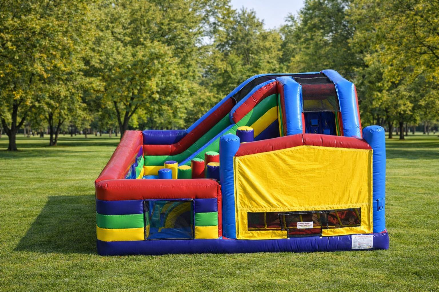 Multi-Challenge inflatable obstacle combo with slide for kids events in Ottawa